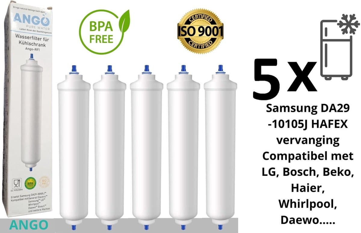 5 x ANGO Koelkastfilter DA29-10105J HAFEX/EXP - vervanging voor SAMSUNG - LG - BEKO - HAIER - Aqua PureT GAC 1-L LGTM 5231JA2010B/5231JA2003B 5231JA2010A / 5231JA2012A 3650JD8050A /3890JC2990A BL-9808/ BL-9303 K32010CB/ FSS-002 Samsung DA29-10105J