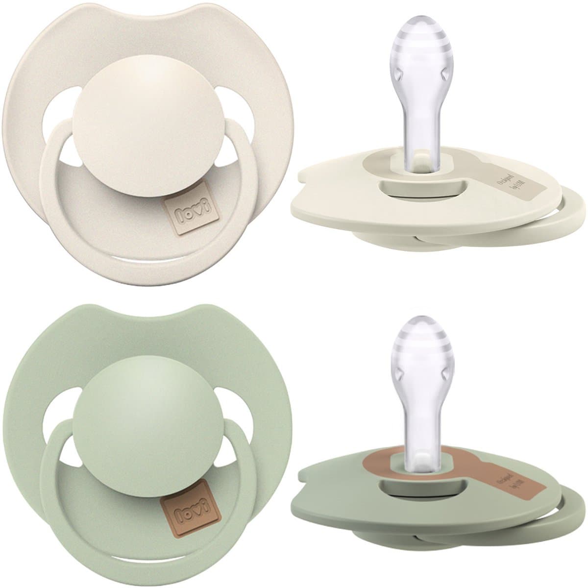 Difrax LOVI Dynamische Prime Fopspeen - 0 tot 6 Maanden - Beige&Lichtgroen - 2 Stuks