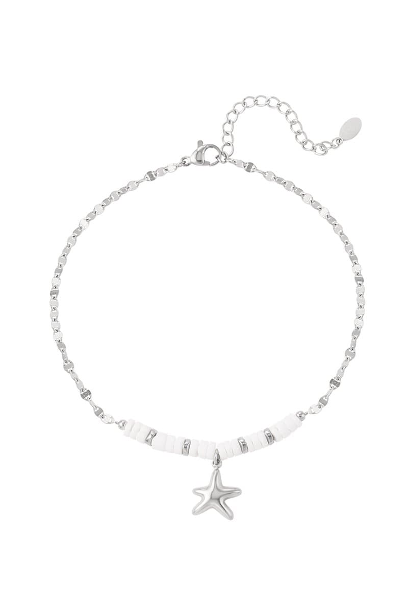 Enkelbandje Kralen Zeester - Zilver - Stainless Steel - Waterpoof