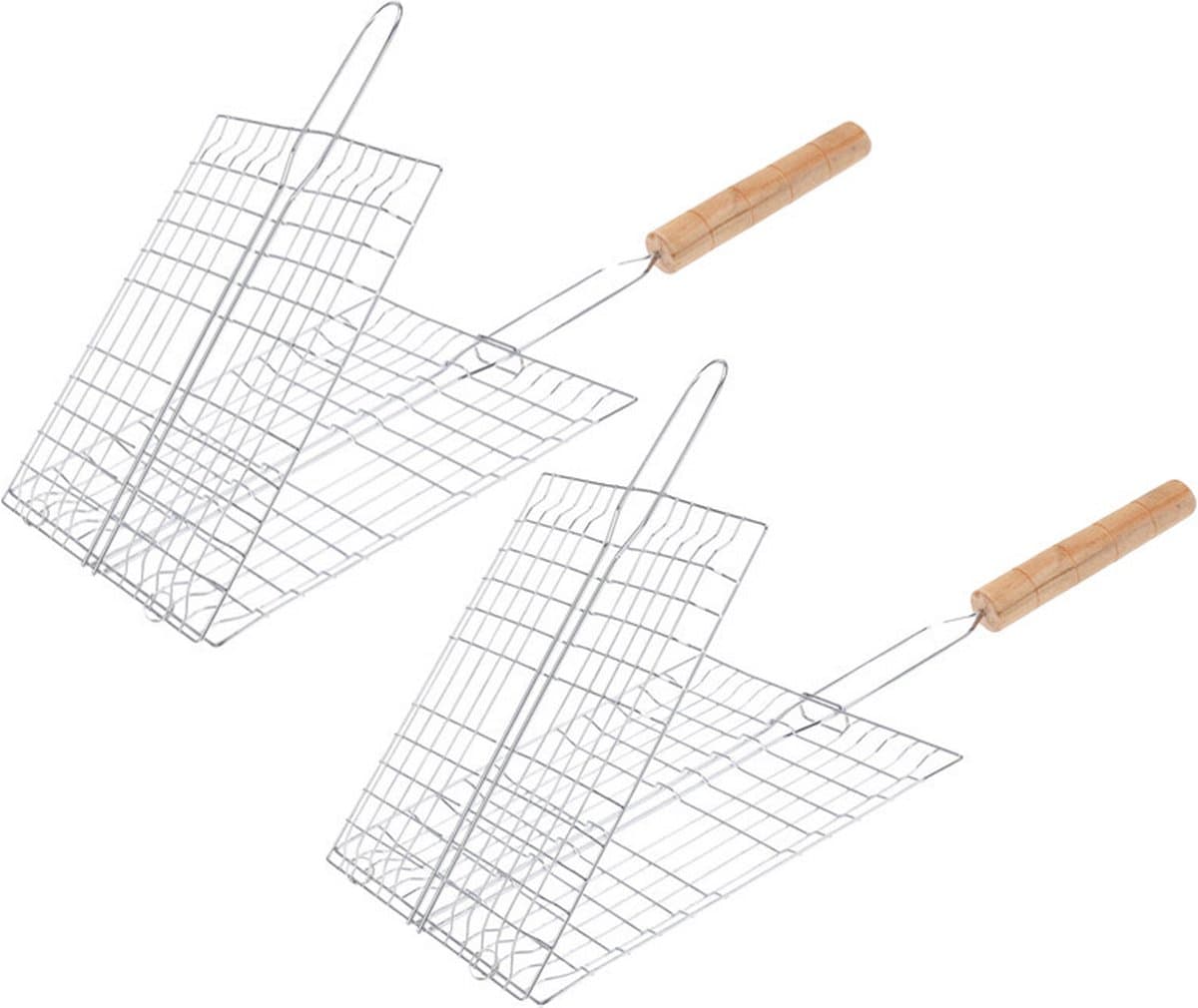 BBQ collection Barbecue rooster - 2x - klem grill - metaal/hout - L21 x B23 x H1 cm - vlees/vis/groente