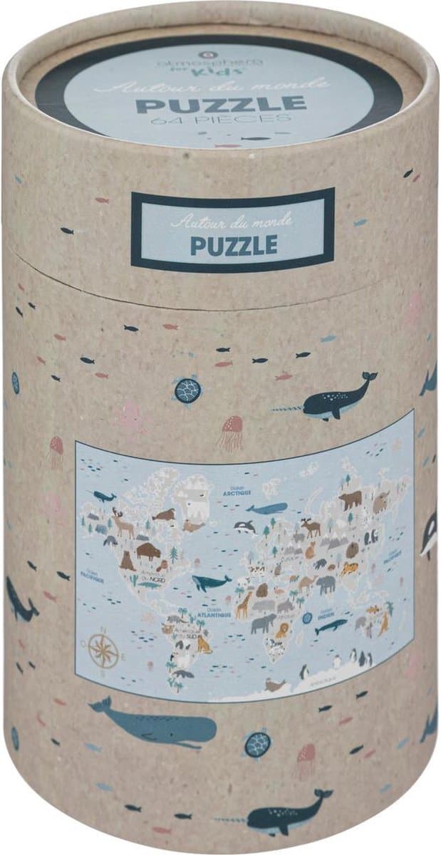 Puzzel - educatief - 64 delig - Wereld - Dieren - Continenten - Oceanen - werelddelen