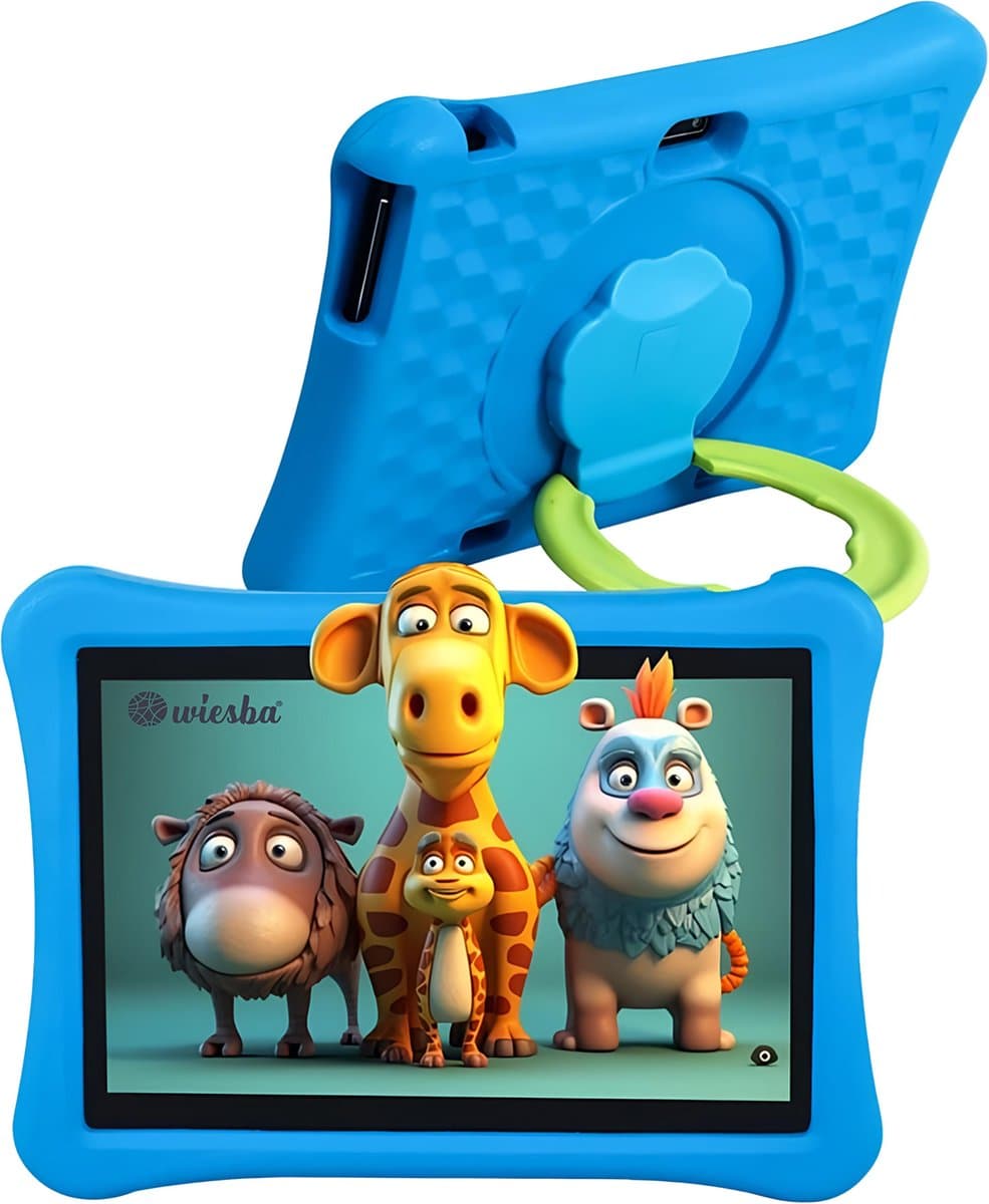 Wiesba Kindertablet – Kindertablet - Tablet voor Kinderen - 100%Kidsproof – Extra Groot – Vanaf 3 Jaar - Ook Voor Volwassen Gebruik - 10 Inch - Ouderlijk Toezicht – Met Beschermhoes – Blauw