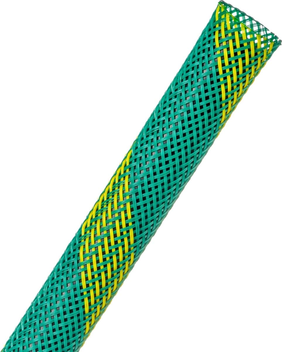 Techflex-PTN0.38GD/18-Kabelsok-Kabelsleeve-Kabelbeschermer-Kabel Management–Kabelkous-Kabelmantel-Maat: 4,8 – 12,7 mm-Kleur: Ground stripe-Lengte: 18 meter