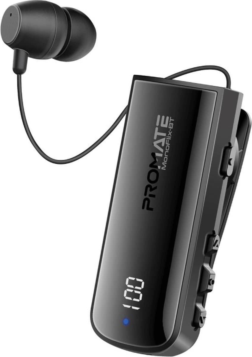 ProMate® Draadloze Professionele Mono Headset met Bluetooth v5.3, Intrekbare Kabel, Waterbestendigheid, Omgevingsgeluidsreductie, LED Display en Lange Batterijduur, voor Skype, Zoom, Trucker, MonoFlix-BT