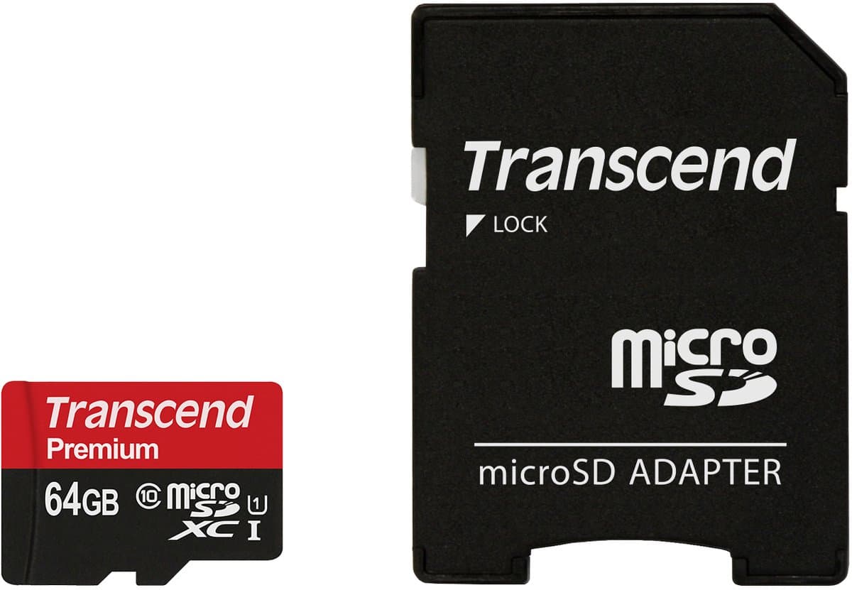 Transcend Premium UHS-I Micro SD kaart 64GB + adapter  (300x)