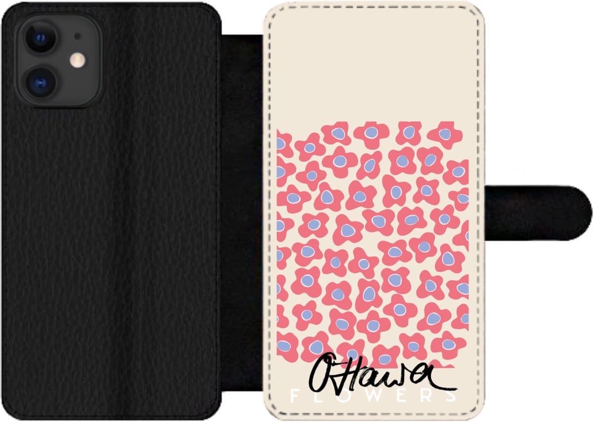 Telefoonhoesje Geschikt voor iPhone 12 Pro Max telefoonhoesje - Bloem - Patronen - Roze - Met vakjes - Wallet case met magneetsluiting