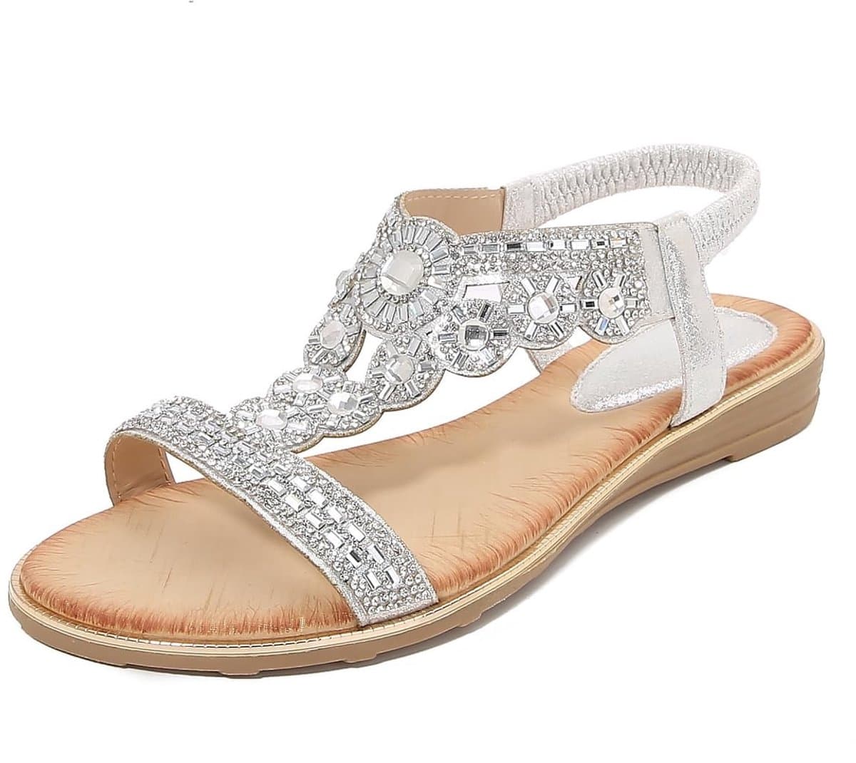 Dailygoods- Sandalen Dames Platte Glinsterende Strass - Gladiatorsandalen - Zwarte Zomersandalen - Casual Mode - Elastische Rugband - Bling Kralen - Dames Slippers