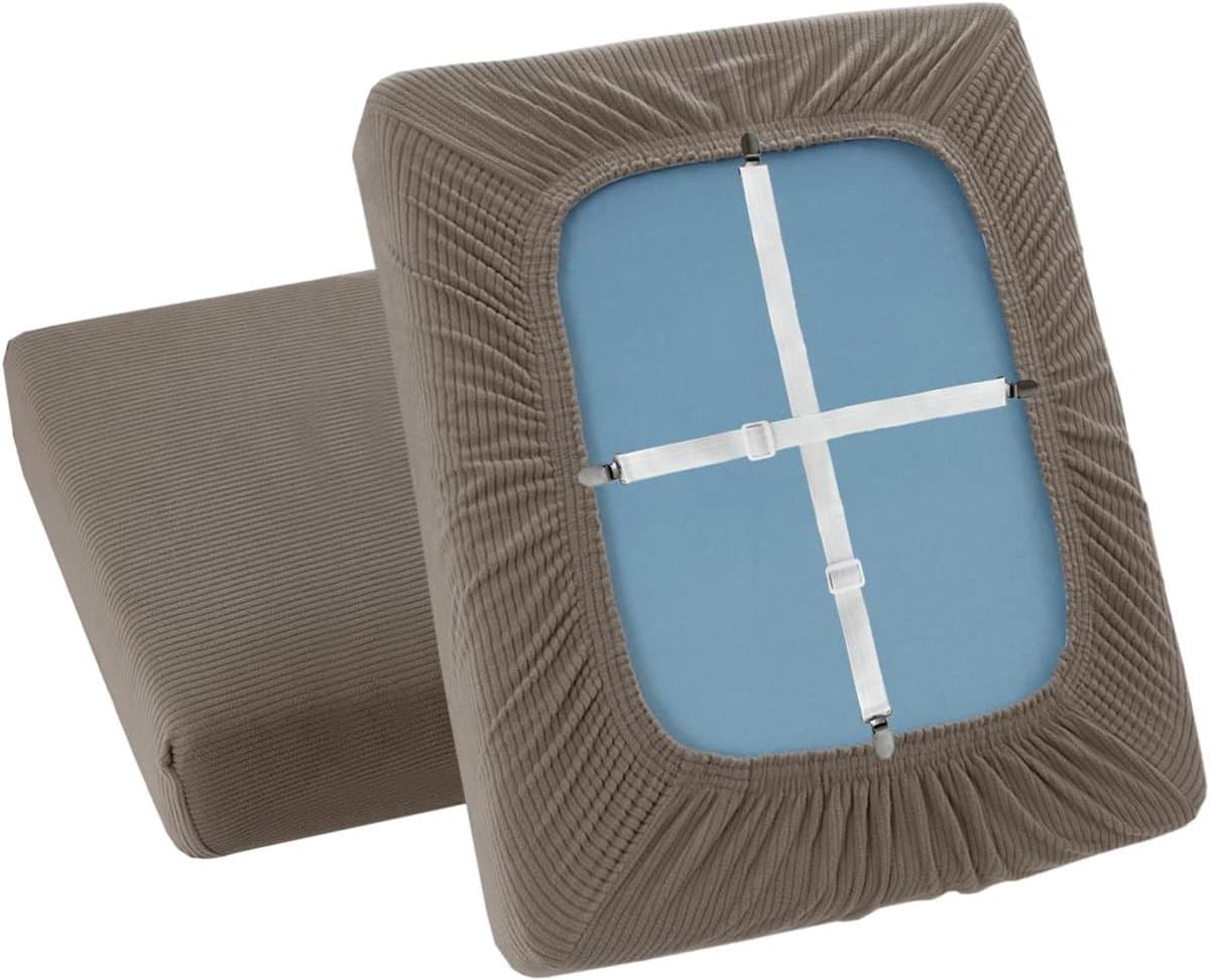 Bankhoes Zitkussen - Stoelhoes Elastisch - Bank Beschermen - Anti-slip Riemen - 160-190cm Breed - Taupe