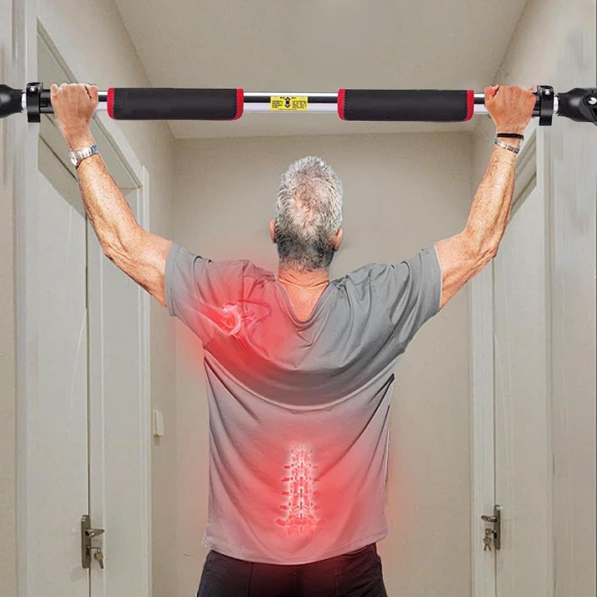 Deur Pull Up Bar - Fitness Bar - Kracht Training - Schroefloze Installatie - Verstelbaar - Rood