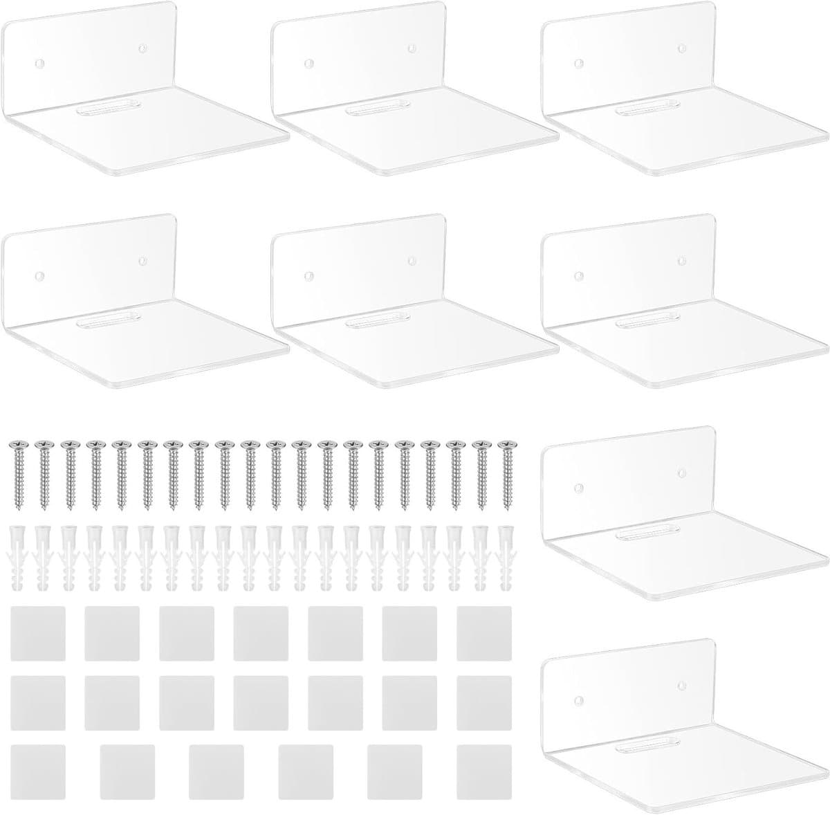 Set van 10 Kleine Wandplanken van Acryl, Transparant, Ideaal voor Slaapkamer, Badkamer en Woonkamer - Perfect voor Decoratie, Klokken en Speakers