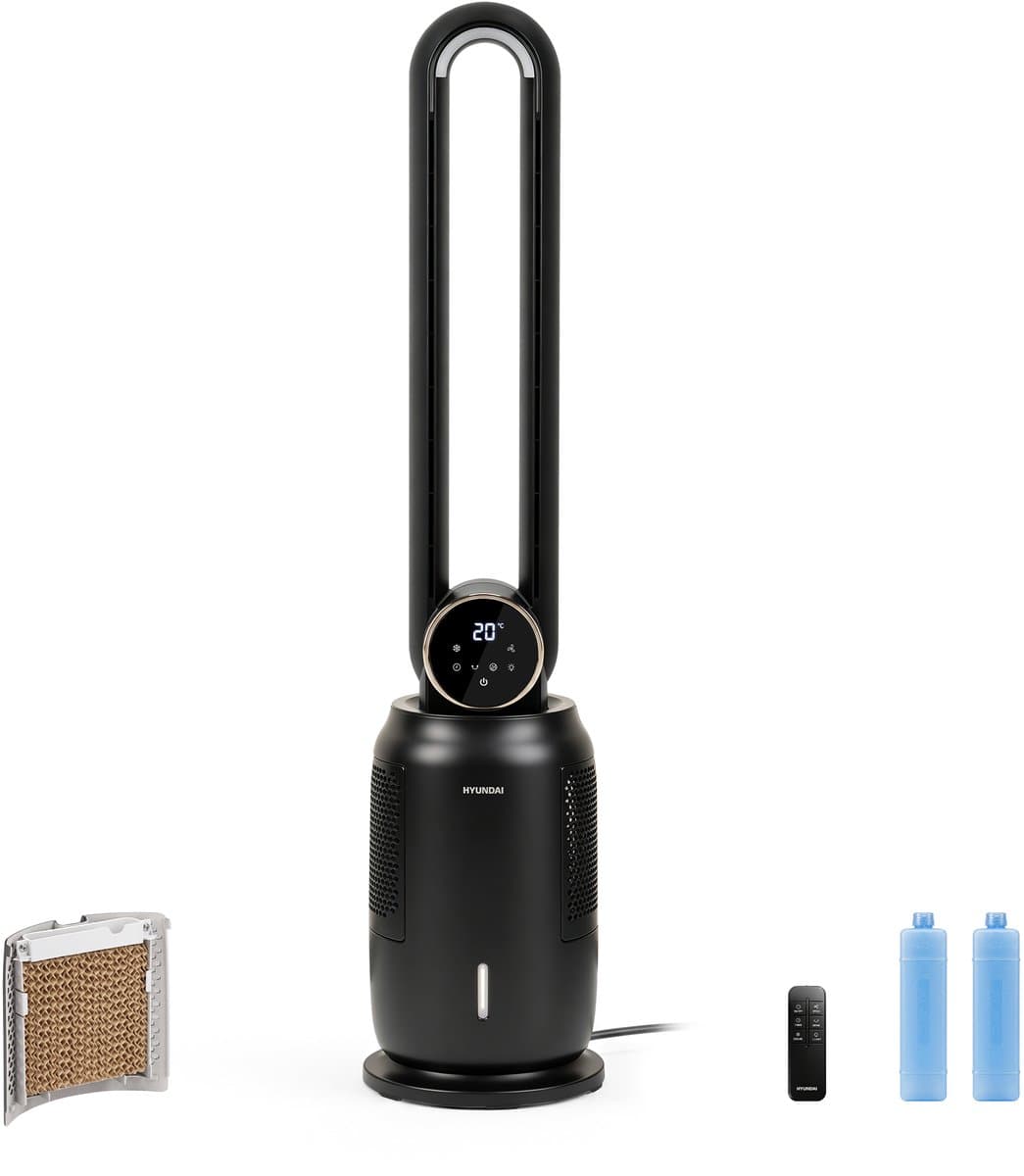 Hyundai Electronics - 2 in 1 - Premium Bladeless Ventilator XL - Met Waterkoeling en 12 snelheden - Zwart