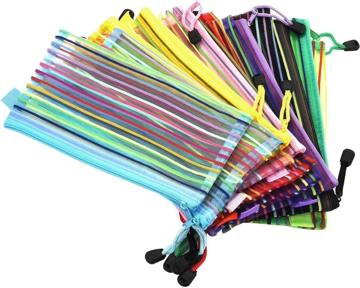 Mesh Rits Pouch - Opbergzakjes Documenten - Handige Organisatie - Set Van 14 Stuks - A6 Formaat - Zeven Kleuren