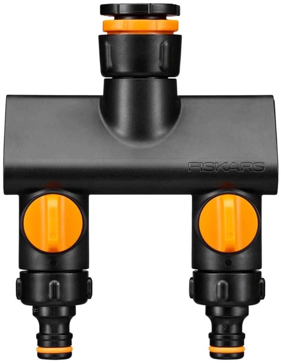 Fiskars 2-wegklep, Met aan/uit-schakelaars, Voor 3 draadmatenØ 21 mm (1/2"), Ø 26,5 mm (3/4") en Ø 33,3 mm (1"), Comfort, Zwart/Oranje, 1070577