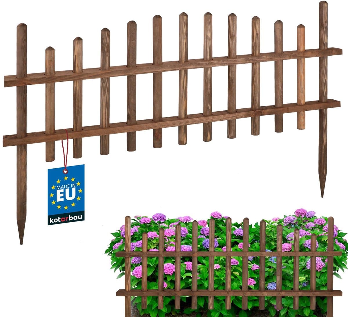 KOTARBAU® Houten Hek, Tuinafscheiding, Kiefernhout, 85 cm, Wenge, Bloembedrand, Houten Tuinhek, Palissade, Schapenhek, Eenvoudige Montage