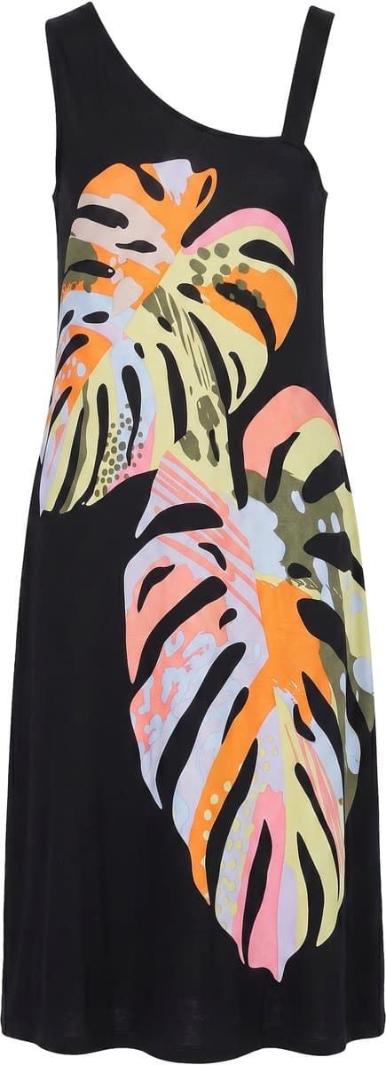 Angel of Style - Dames - Jersey maxi-jurk mouwloze A-lijn one-shoulder - Zwart - Maat 60
