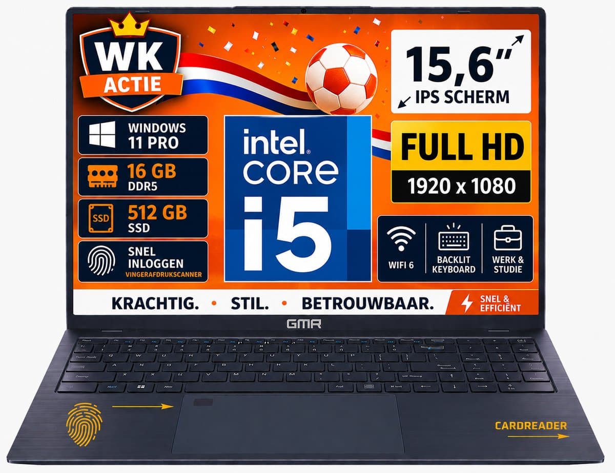 GMR Professional Laptop / 15.6 Inch Full HD Display / Intel Core i5 / 16GB DDR5 RAM / 512GB SSD / Windows 11 Pro / Perfect voor Zakelijk en Studiegebruik