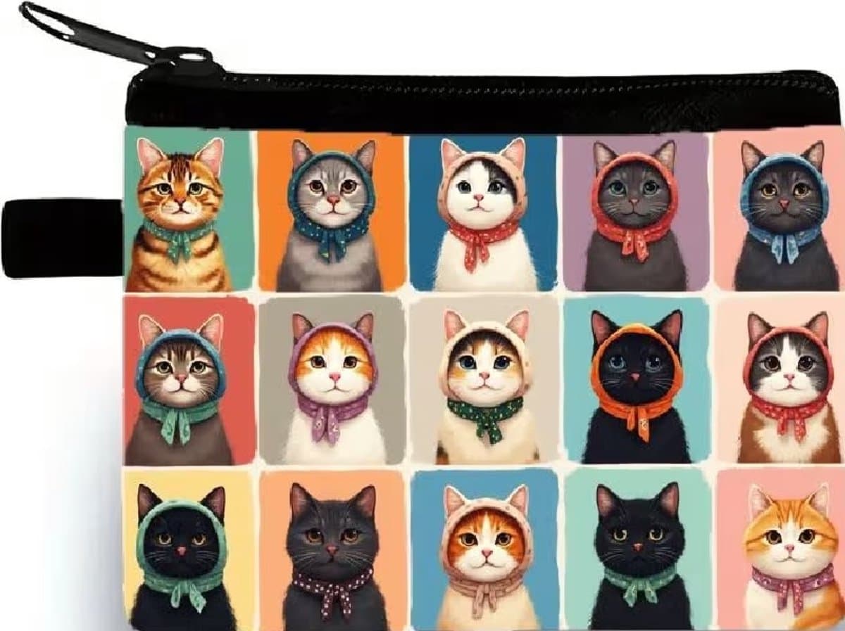 Gemakkelijk om erbij te hebben, dit handige rits portemonneetje 10x14cm. Kleurrijke afbeeldingen van katten. Erg leuk om voor jezelf te kopen of om cadeau te geven. Ook leuk bij Sinterklaas, Kerst of vakantie.