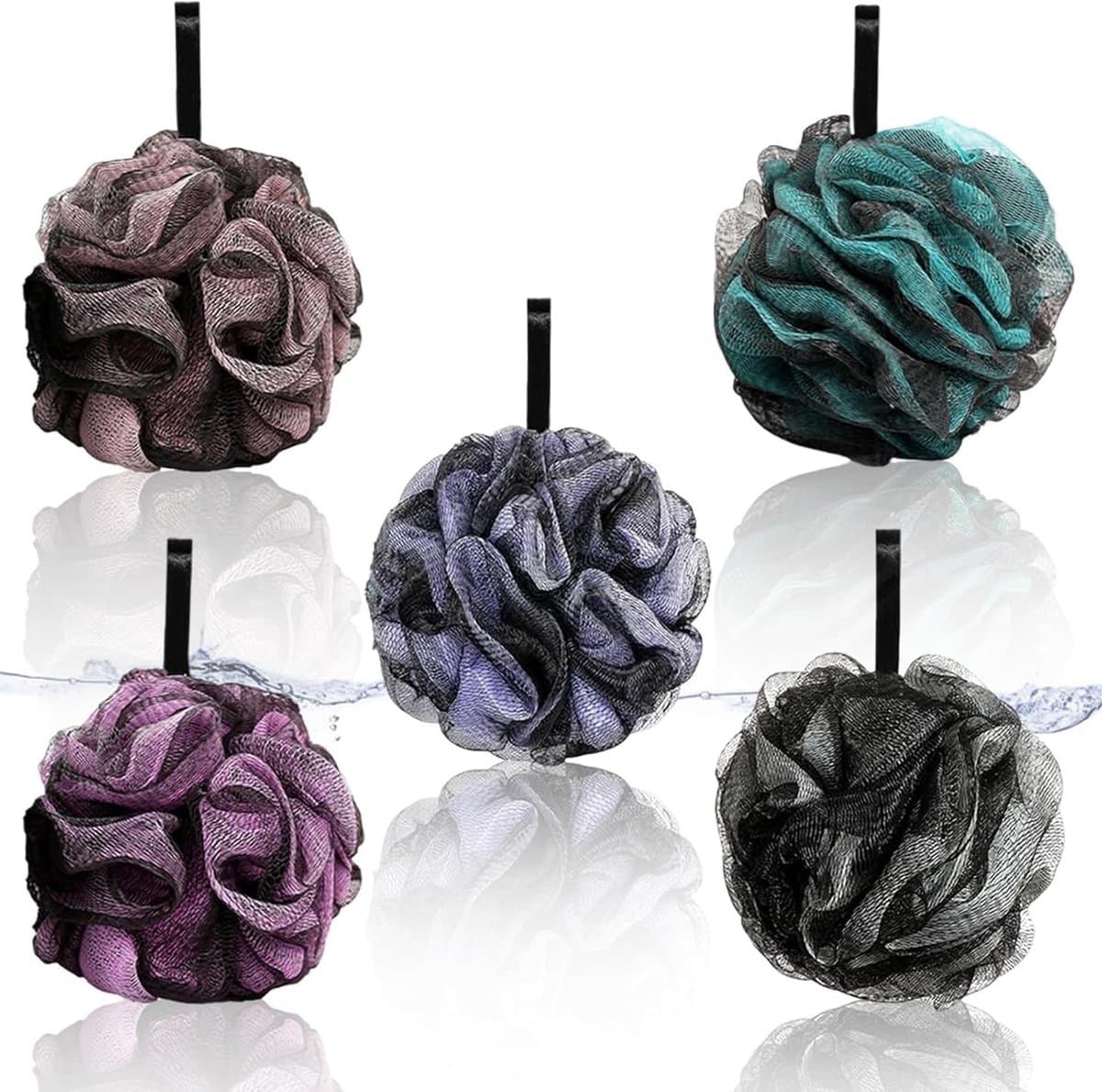 6 stuks mesh badspons voor schuimende douches, loofah lichaamsreiniging, exfoliatie en massage, meerkleurig, 30 g