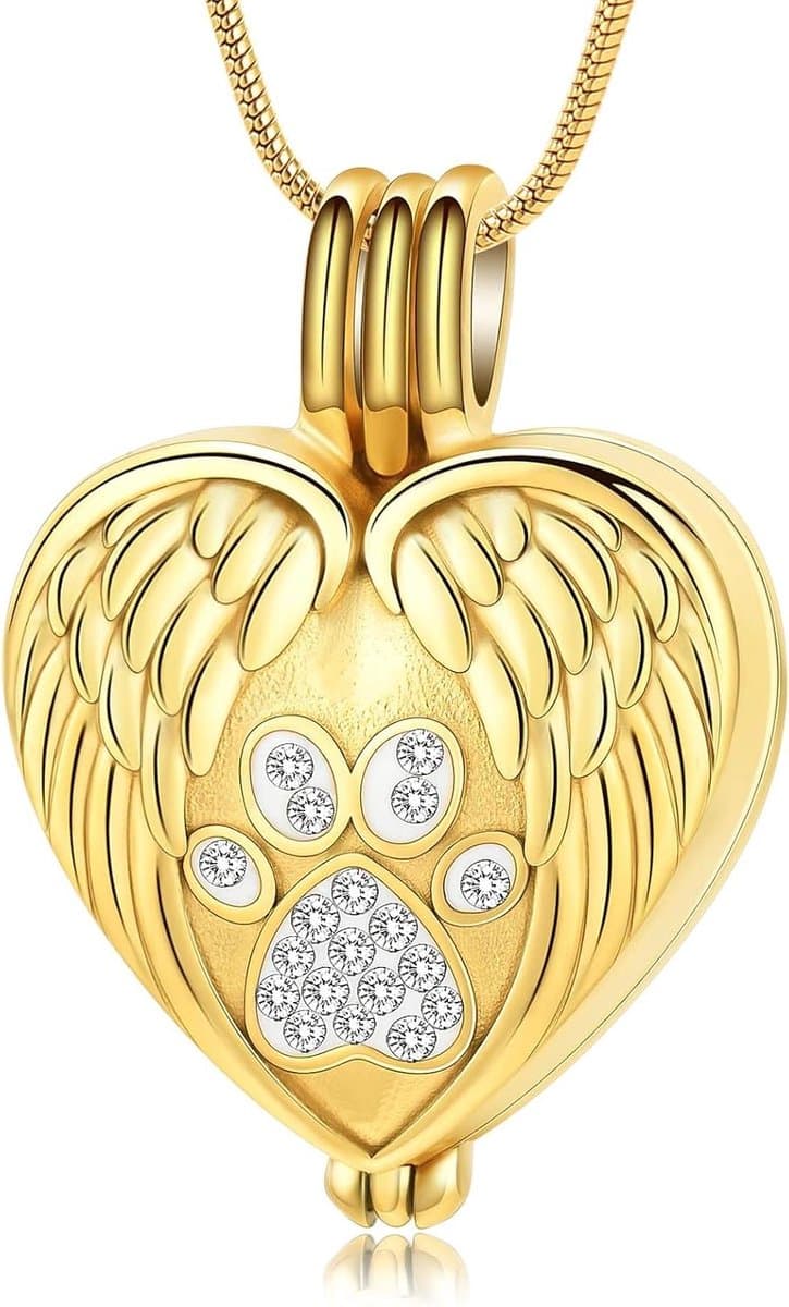 Huisdier Urn Ketting - Assieraden Hanger - Gedenksieraad Dragen - Pootafdruk Hart - 7 cm - Zilverkleurig