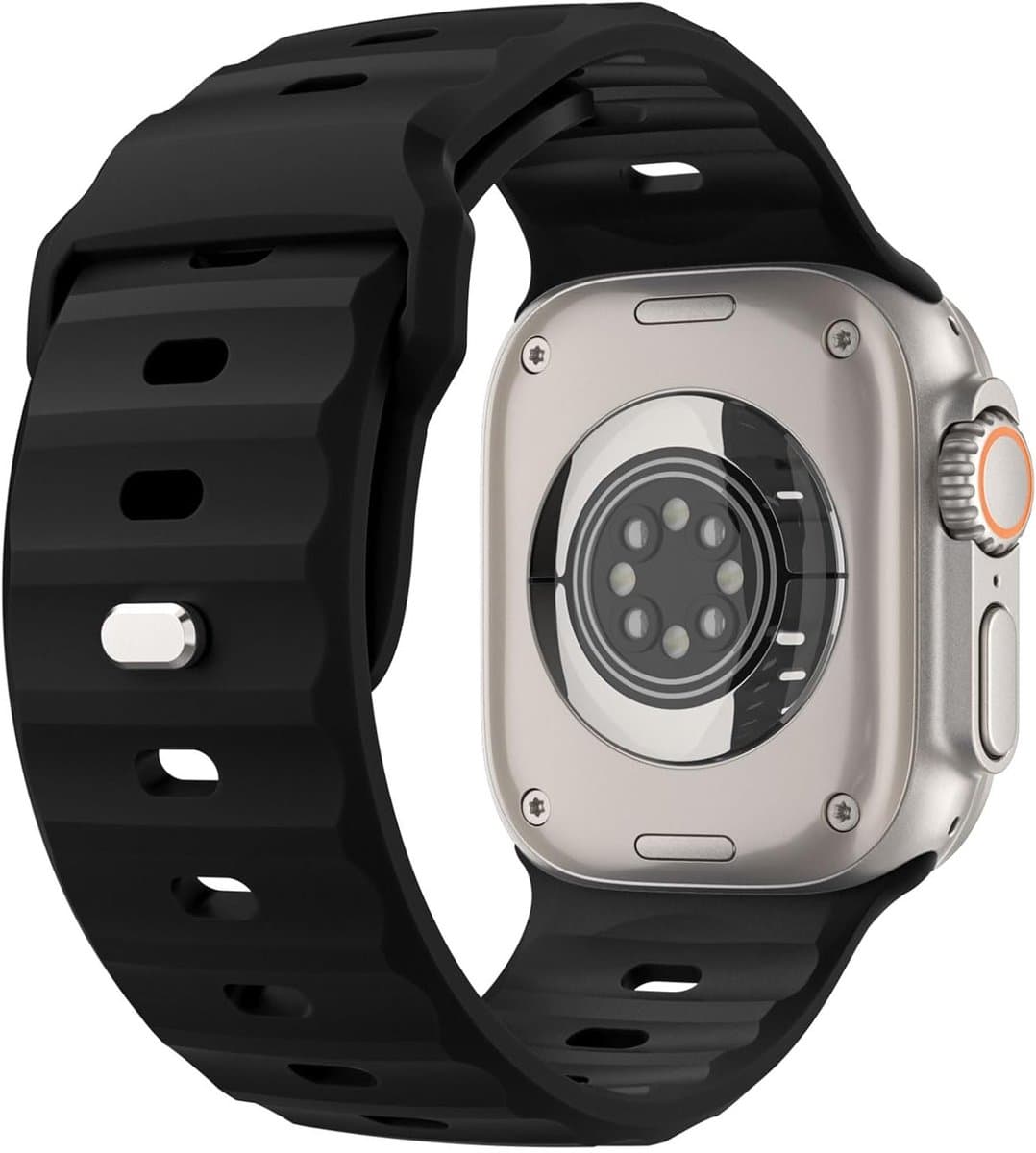 Zwarte Silicone Vervangband voor Apple Watch Ultra 2 en Series 10, 9, 8, 7, 6, 5, 4, SE - Geschikt voor 49mm, 46mm, 45mm, 44mm, 42mm - Comfortabele Polsband voor Mannen en Vrouwen