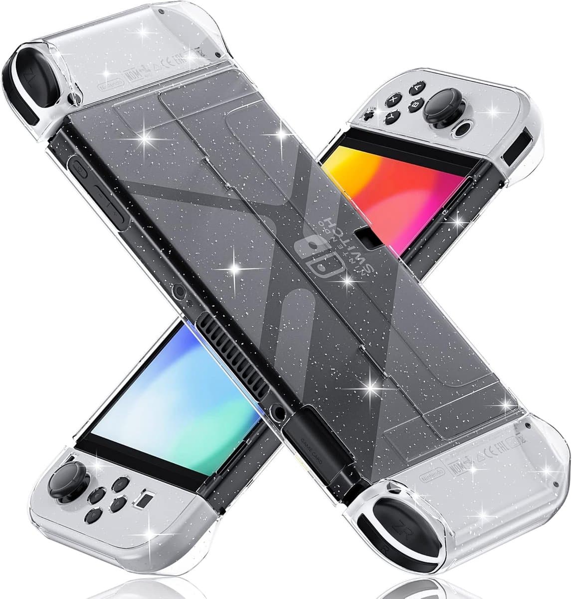 Sander Shop Dockable Clear Case voor Nintendo Switch OLED 2021, beschermhoes voor Switch OLED en Joy Con Controller - Sterk en duurzaam, valt niet gemakkelijk af (glitter)
