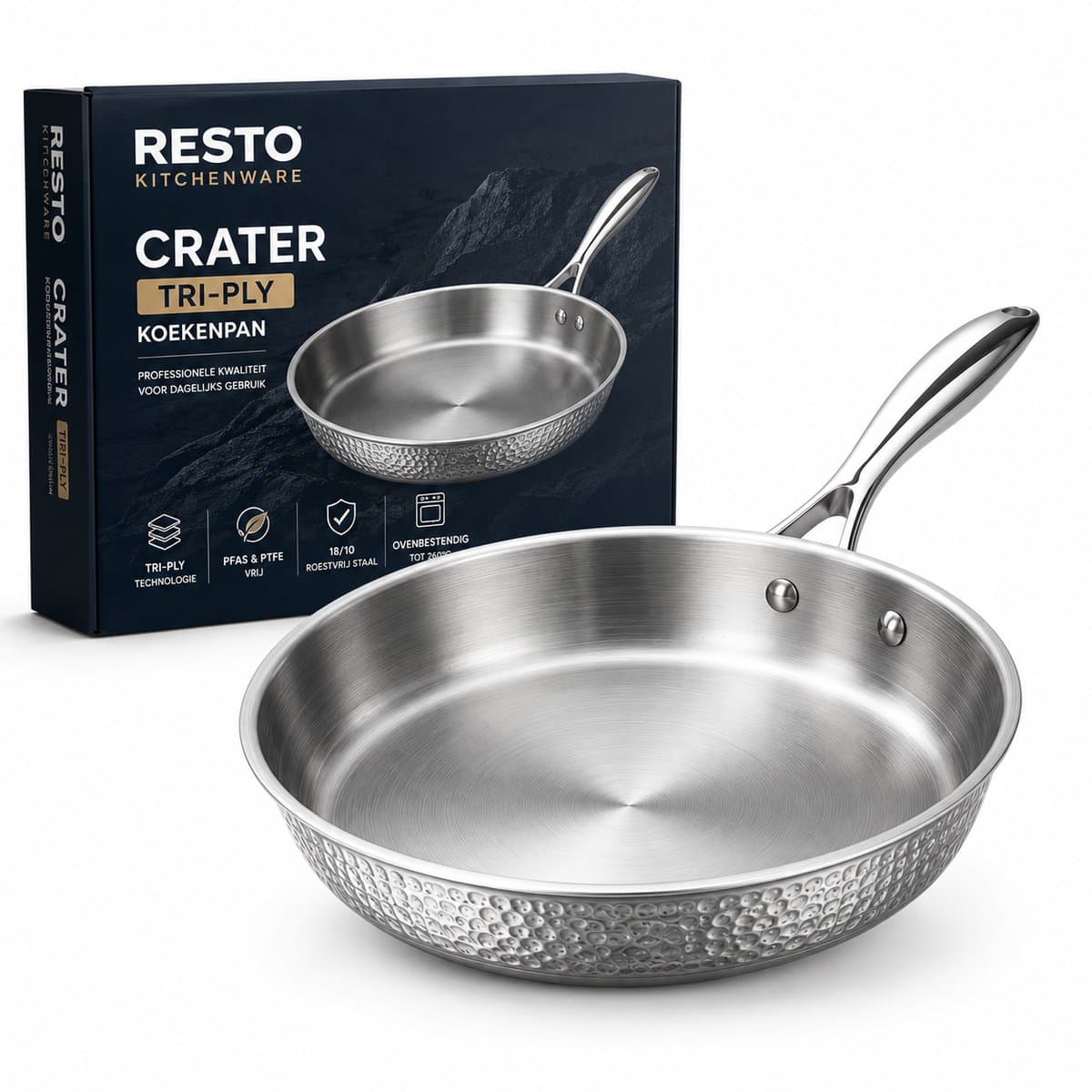 RESTO 95002 Crater Koekenpan - Rond Ø26 cm - Hoogte 5.3 cm - Inductie - Anti Aanbaklaag