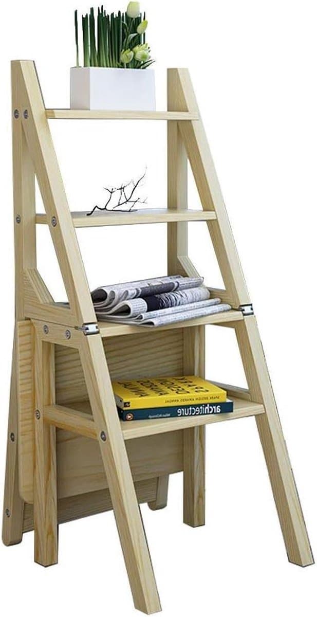 Houten Opstapje - Ladder Stoel - Extra Hoogte - Dubbele Functie - 40x46x90 cm - Rood