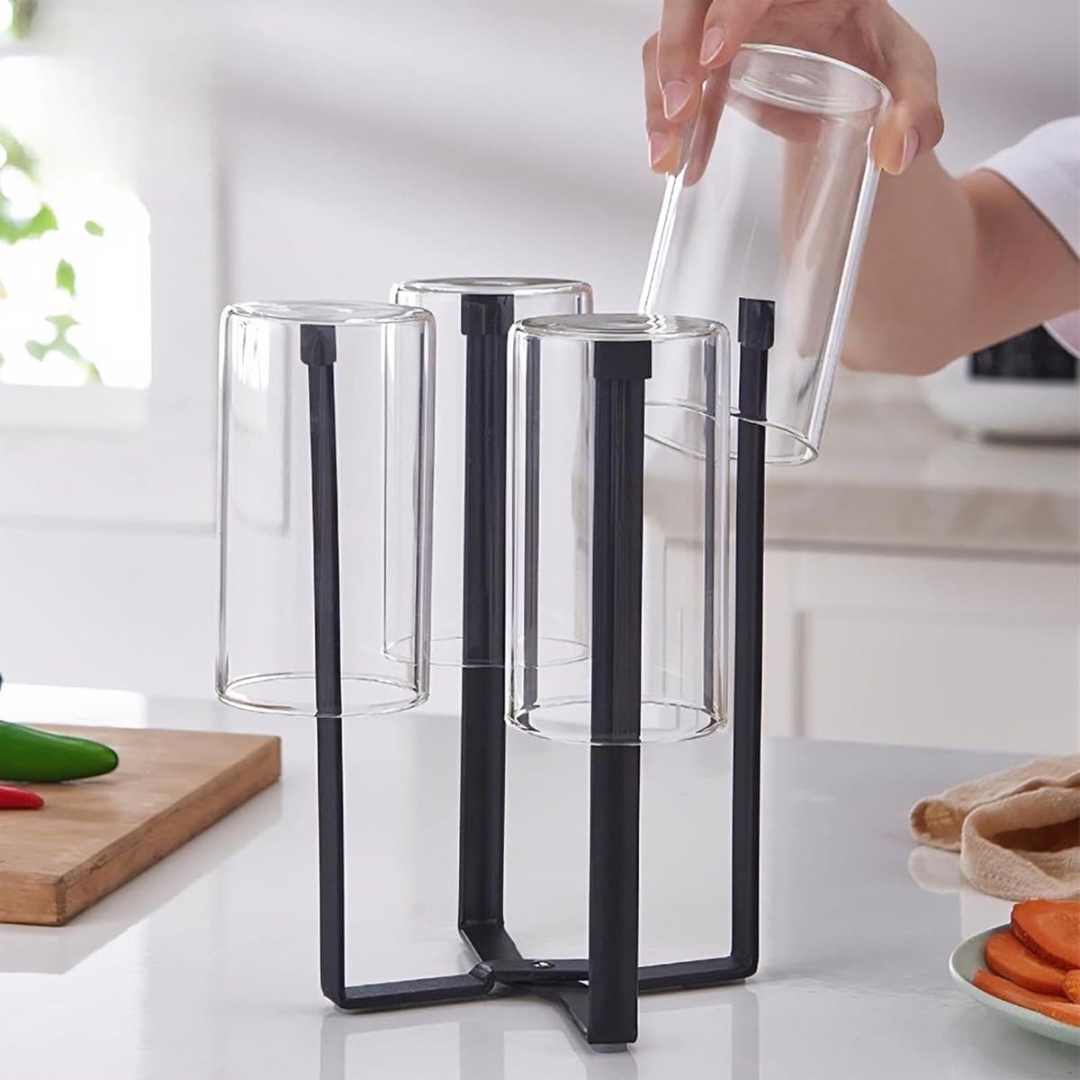 Drainer for Bottles, Bottle Drainer Stand, Foldable Metal Bottle Holder for Sodastream & Drying Stand for Baby Bottles. Tropical Bottle Rack for Kitchen (Black).