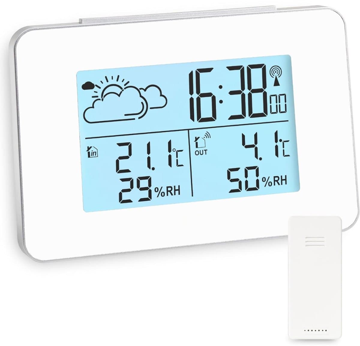 MIRA® Weerstations - Weerstation Met Buitensensor - Weerstation Met Buitensensor - Weerstation Draadloos Binnen Buiten - Weerstation Binnen en Buiten - Wit - 13cm x 9cm x 4cm