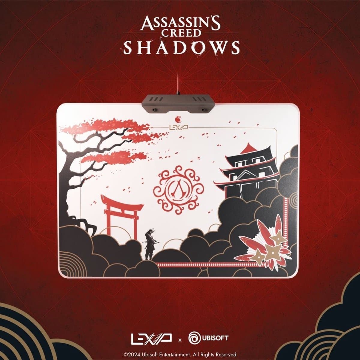 LEXIP X UBISOFT - Assassin's Creed Shadows - Harde Gaming Muismat - 35 cm x 28 cm - Exclusief AC Shadows design - Instelbare verlichting in rand - wit, rood, zwart