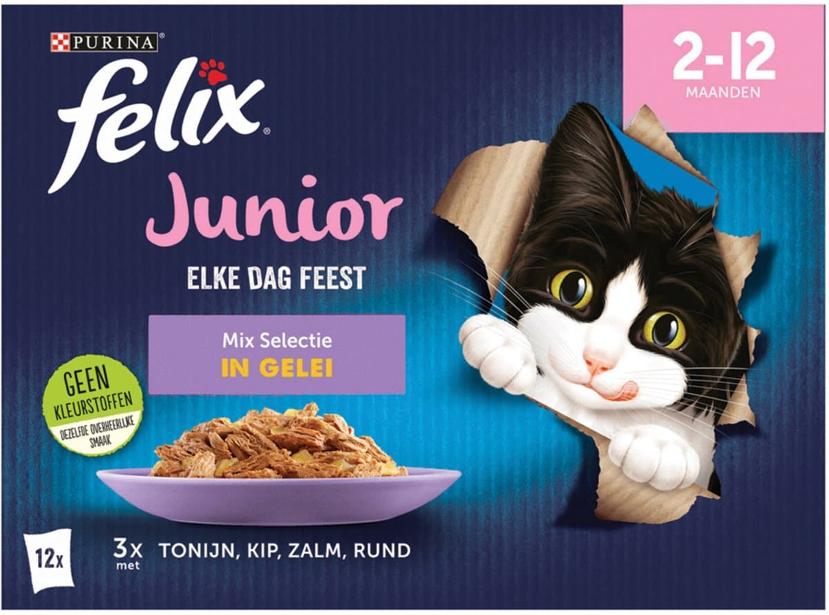 Felix premium kwaliteit junior kattenvoer gemengde smaken 12 x 85 g (2-12 maanden)