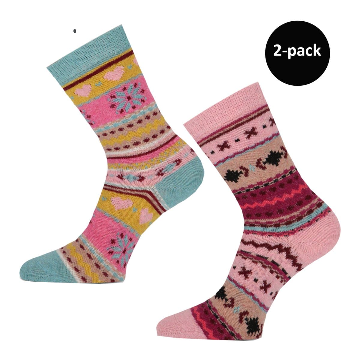 WeirdoSox dames sokken gemaakt met wol - Scandinavische print - 2 paar - Maat 36-41 - Roze - Blauw