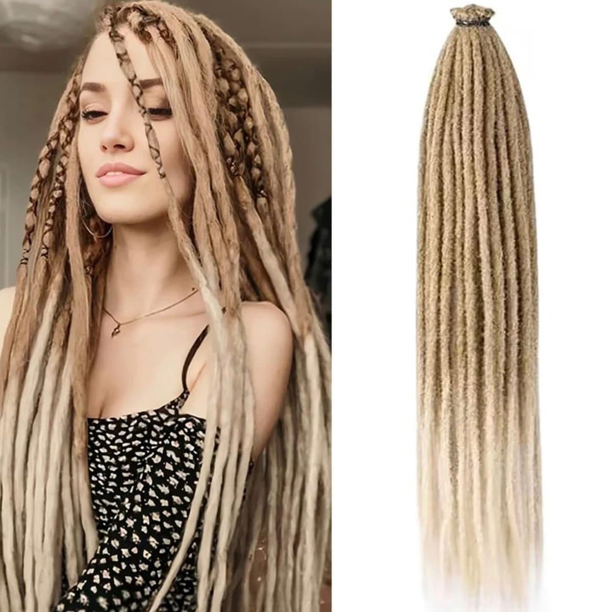 Hair extensions - Goud blond - 1 bundels - 60 cm lang - Gekleurde dreadlocks - Synthetisch haar - Dreadlocks