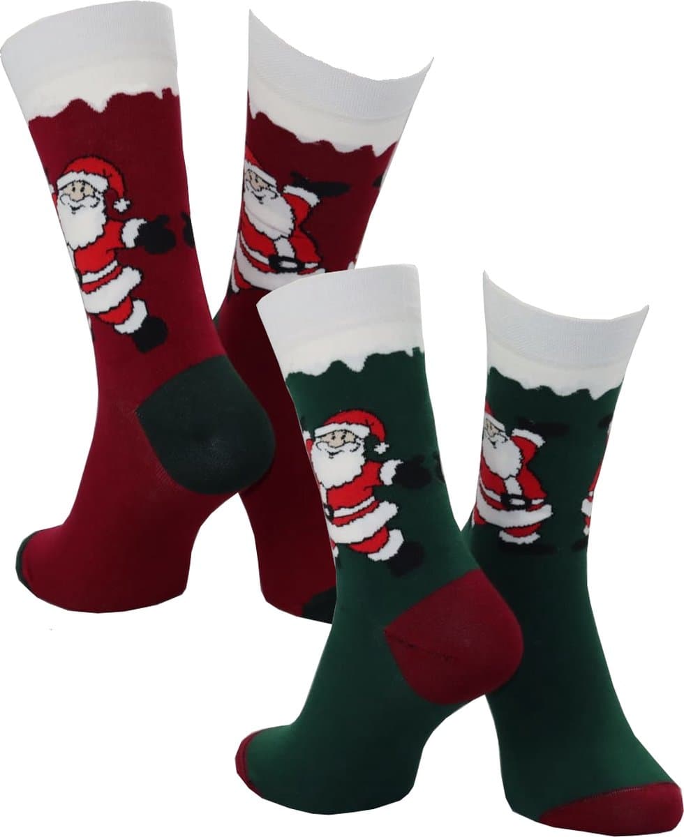 WeirdoSox kerstsokken - 2 paar - Kerstman rood en Kerstman groen - Dames en Heren - Zonder voelbare teennaad - Maat 39-42