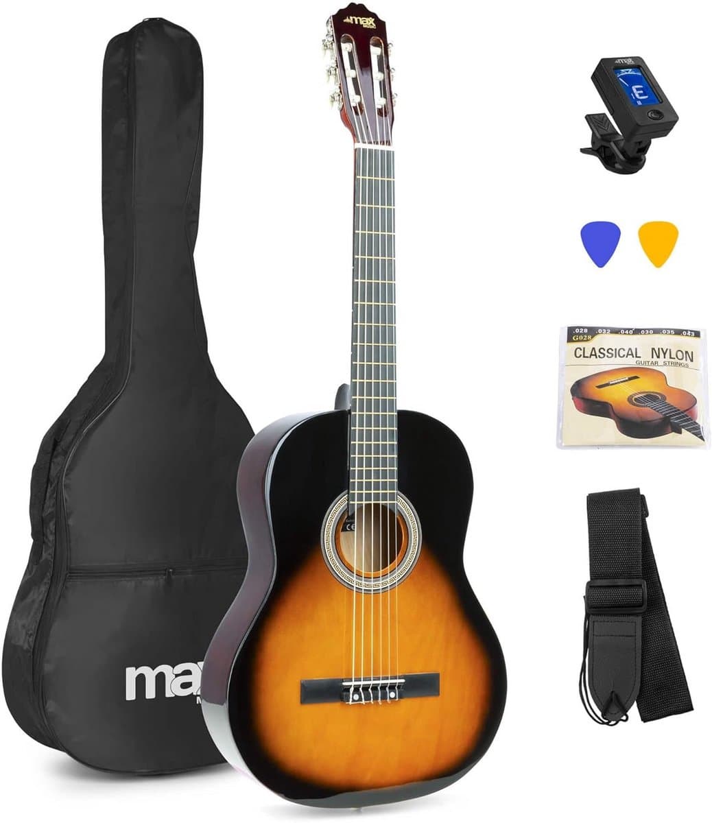 Akoestische Klassieke Gitaar Starterspakket met Stemapparaat en Tas - Sunburst