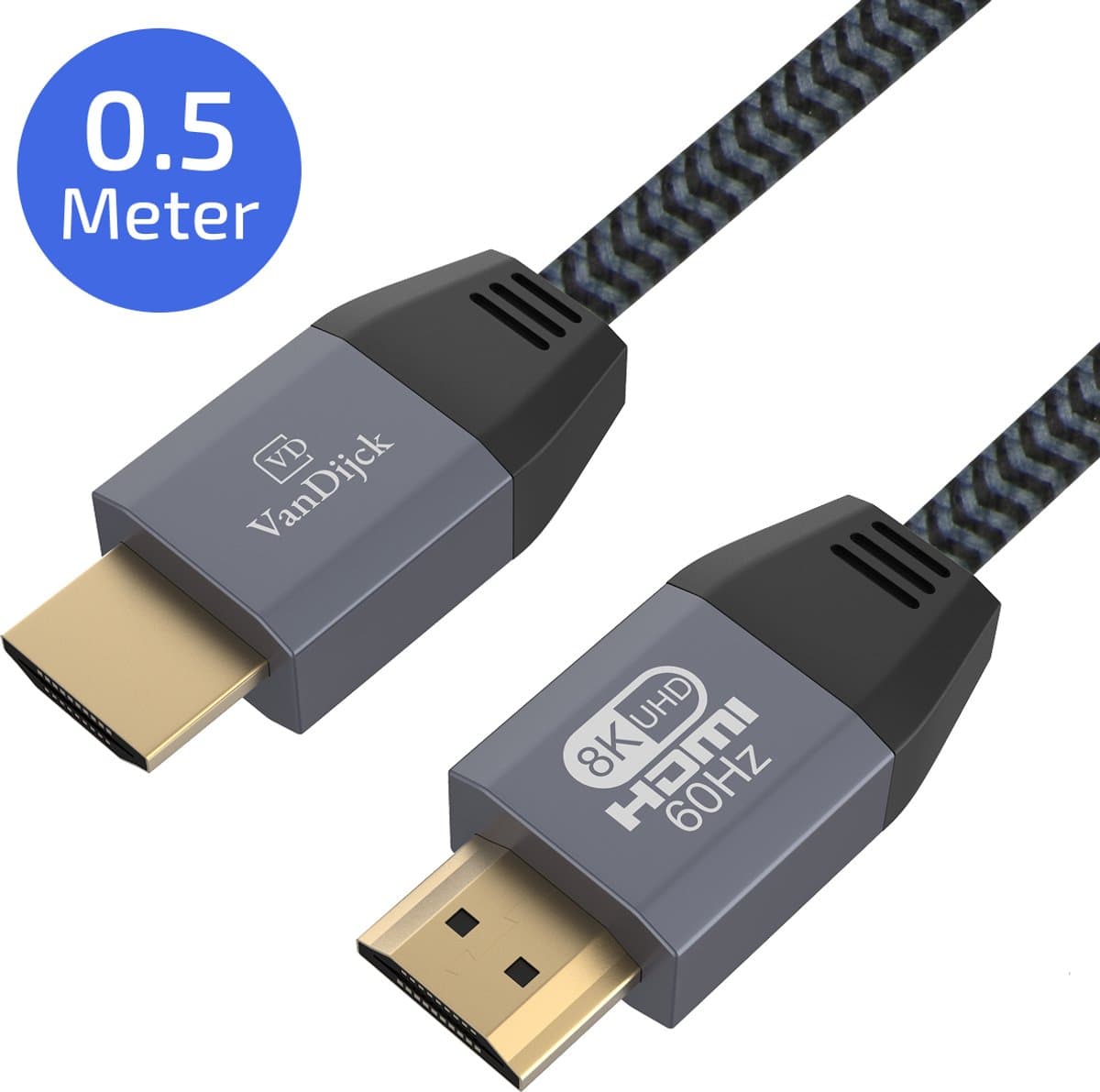 VanDijck Premium HDMI kabel 2.1 - 0.5 meter - 4K 120Hz - 8K 60Hz - Titaniumgrijs