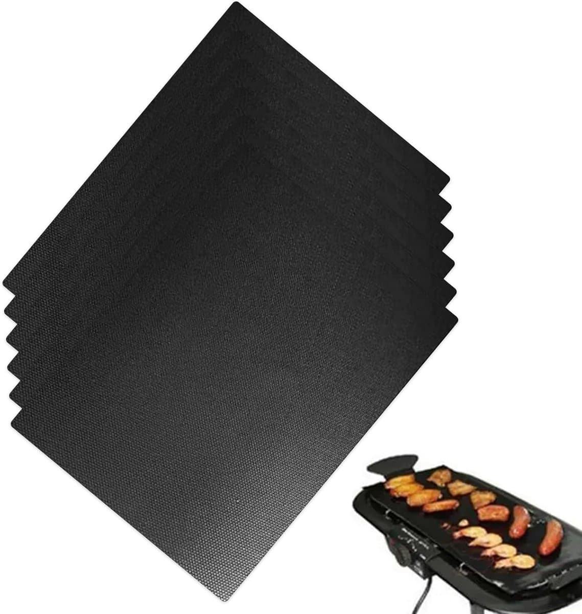 Famanu - BBQ-grillmat, set van 6 stuks, 40 x 30 cm, grillmat voor gasgrill, herbruikbare anti-aanbaklaag, grillfolie voor gasgrill, op maat te snijden, vaatwasmachinebestendig, hittebestendig, voor