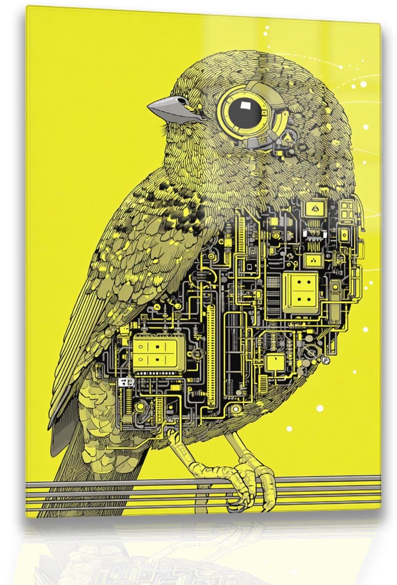Cyborg vogel - Wanddecoratie - Muurdecoratie - Glasschilderij - 40x60 cm