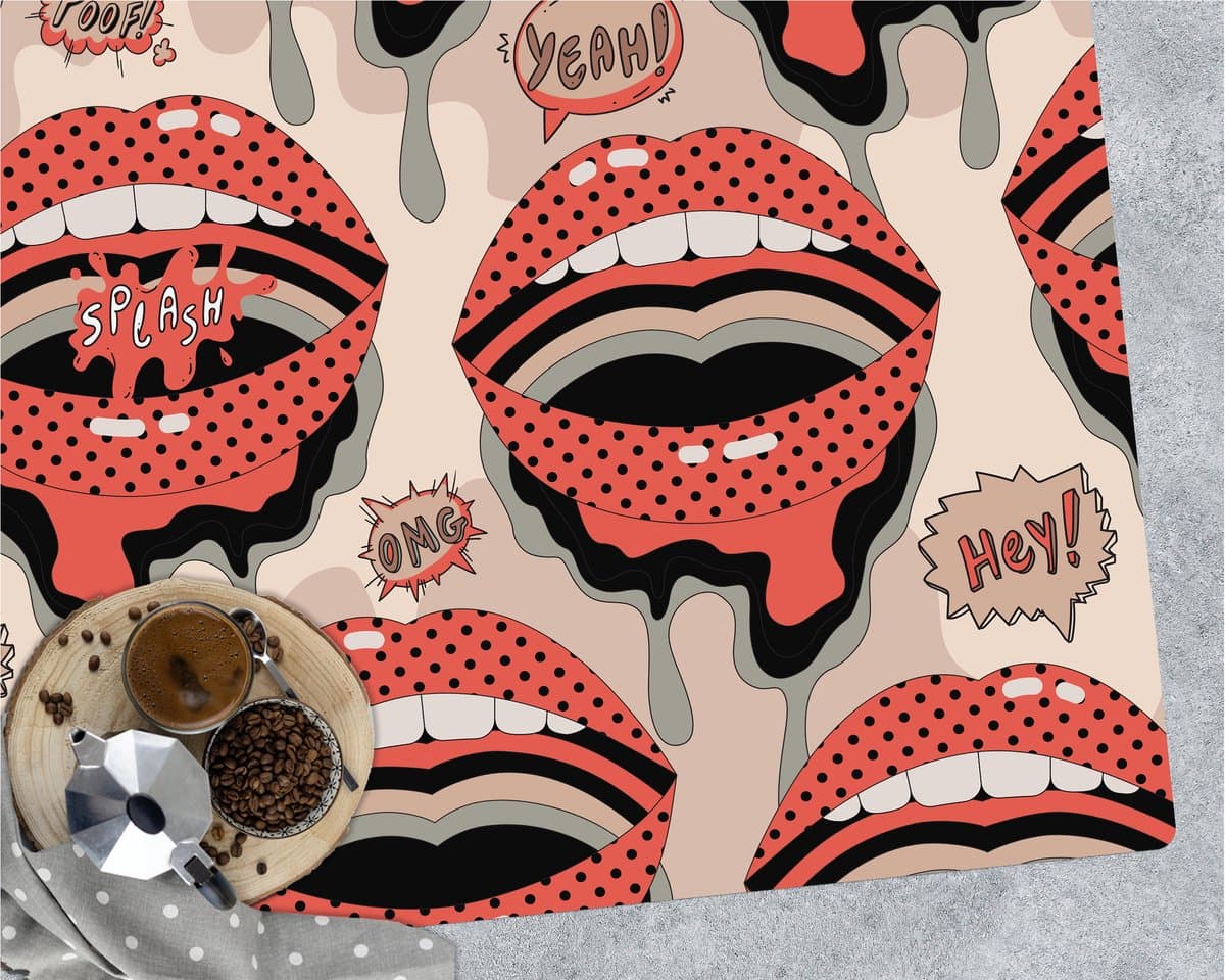 Coloray Vloerbeschermer - Retro lippen Vloerbeschermer Tapijt - 140x100 cm - Veelkleurig Bureau Stoel Mat - Vloerbeschermer PVC - PVC Vloerbeschermer - Rechthoekige Mat - Abstracties Thema