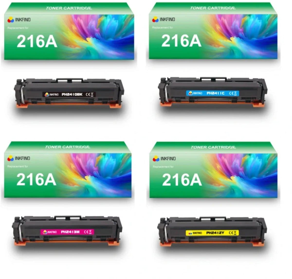 INKFIND 216A (W2410A/W2411A/W2412A/W2413A) tonercartridge multipack van 4 stuks (Zwart+Cyaan+Magenta+Geel) compatibel met HP 216A (W2410A/W2411A/W2412A/W2413A) toner cartridge - 4-pack BK/C/M/Y