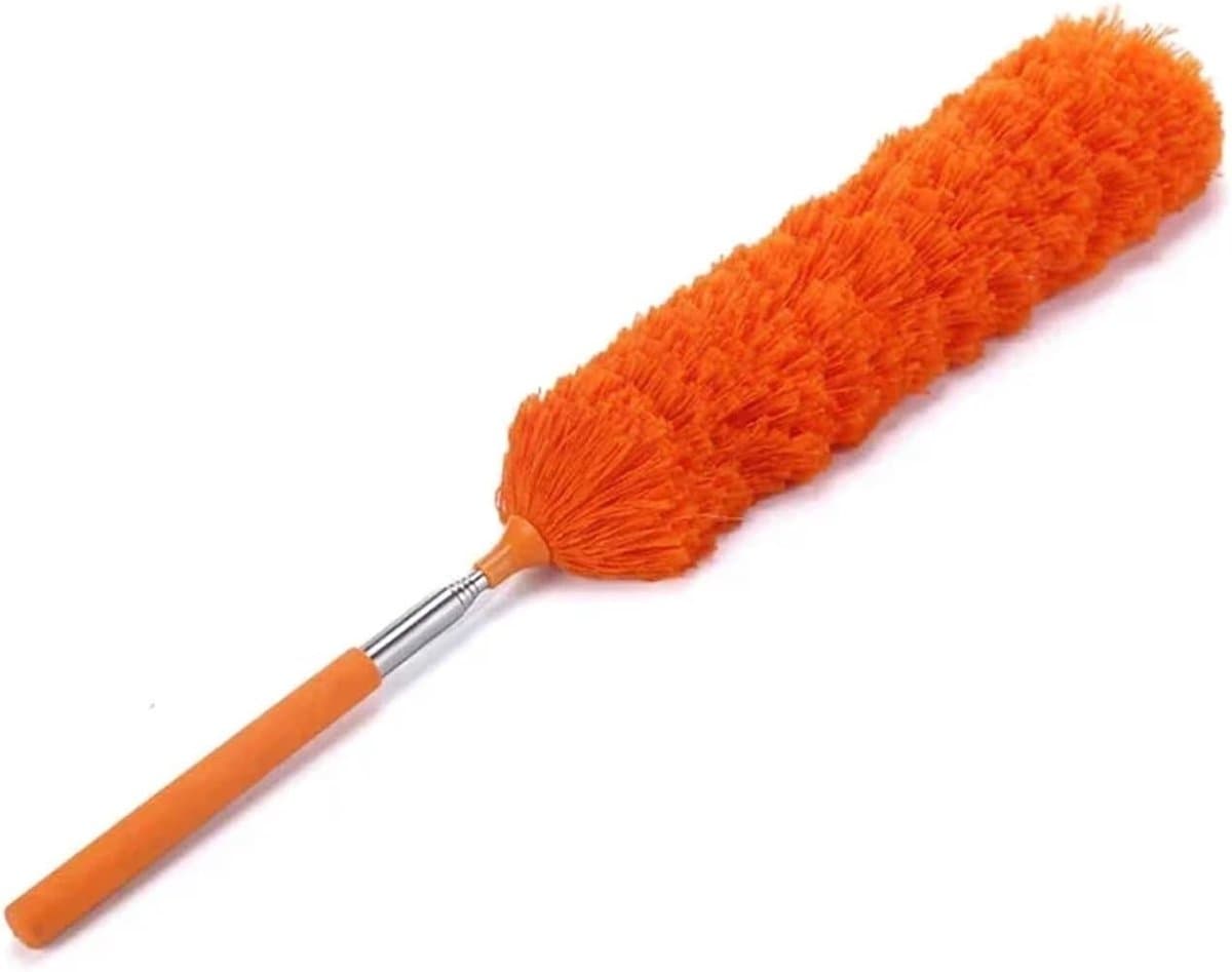 Plumeau met kippenveren, kleine stofstofzuiger, uittrekbaar reinigingsgereedschap voor thuis, ideaal voor het afstoffen van hoeken, huishoudelijk werk (oranje)