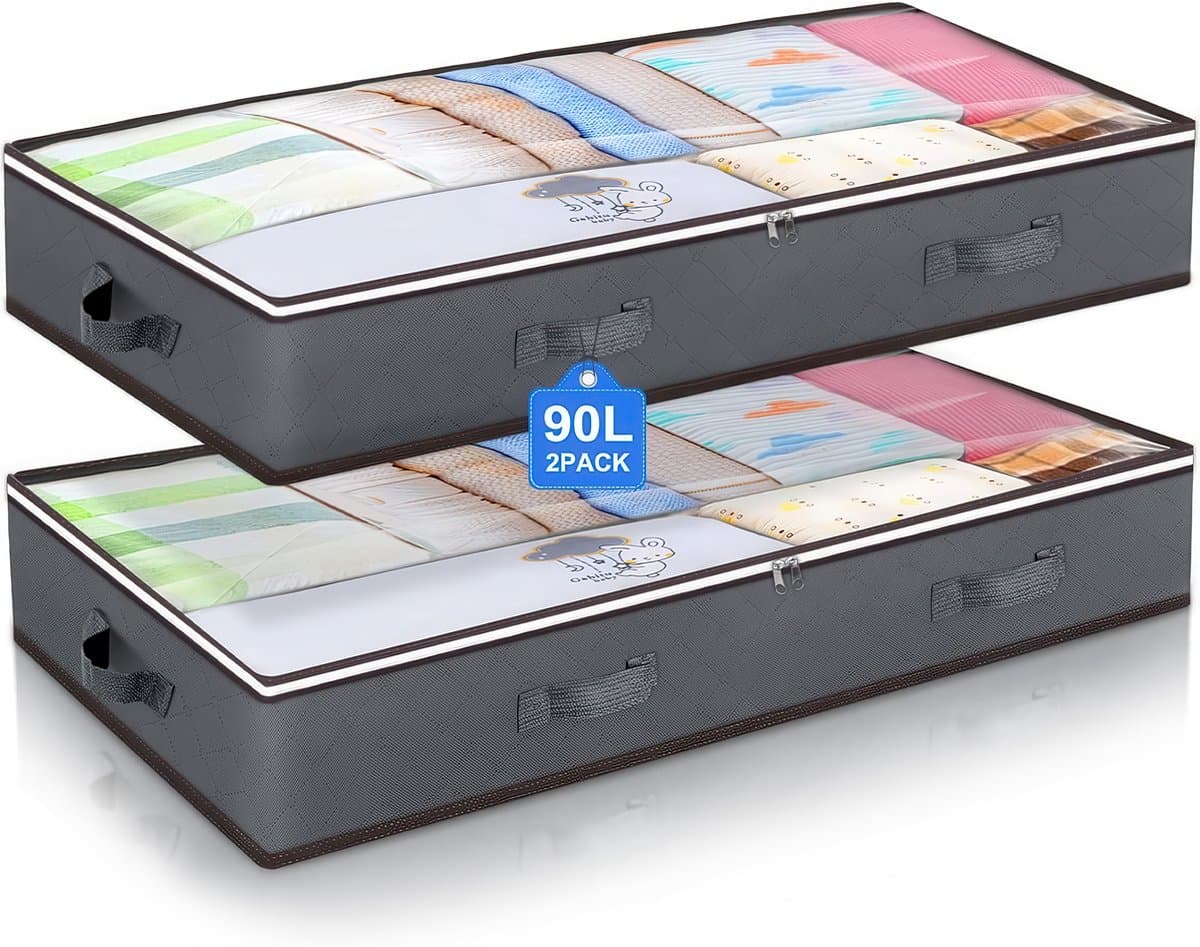 YONO Opbergbox voor onder het Bed - 90L - Opbergtas Kleding en Beddengoed - Opvouwbare Organizer - 2 Stuks