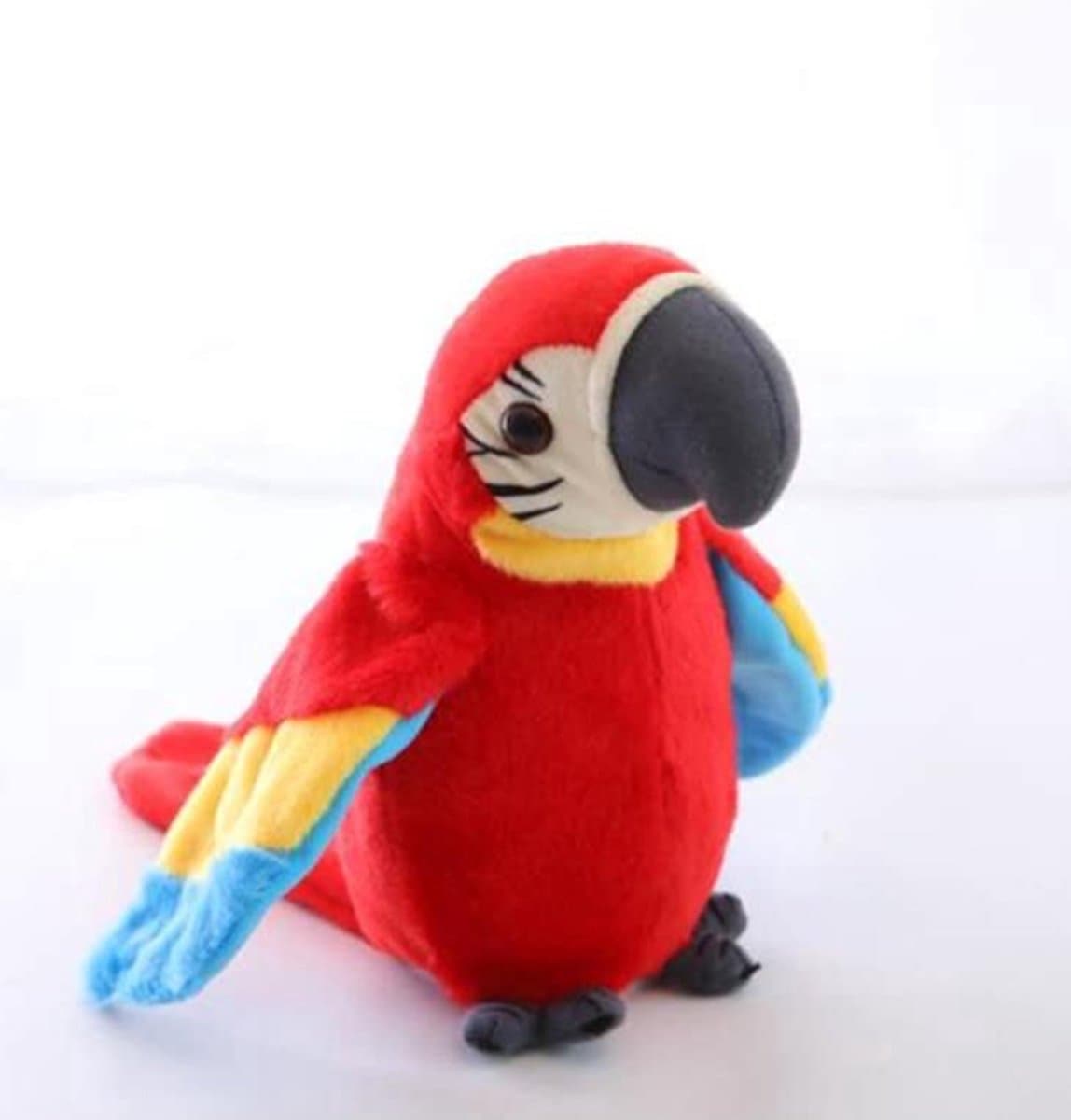 Knobbout Hello Kids, Papegaai Speelgoed - Leren Spreken met Opnamefunctie - 22 cm - Rood met Flapperende Vleugels