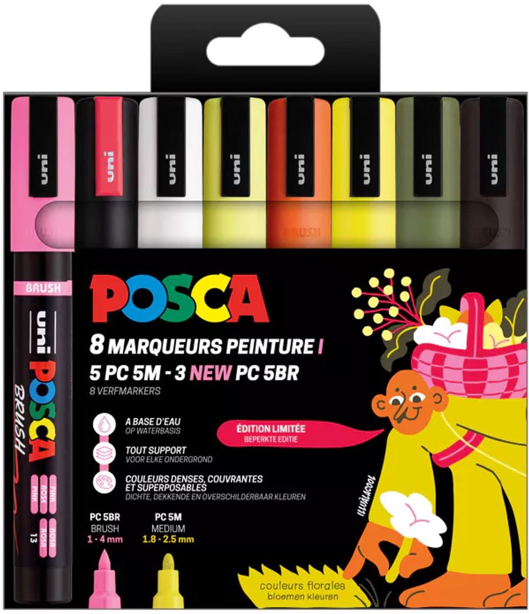Uni Posca PC5M Markers Set 8 Stuk Bloemen Kleuren