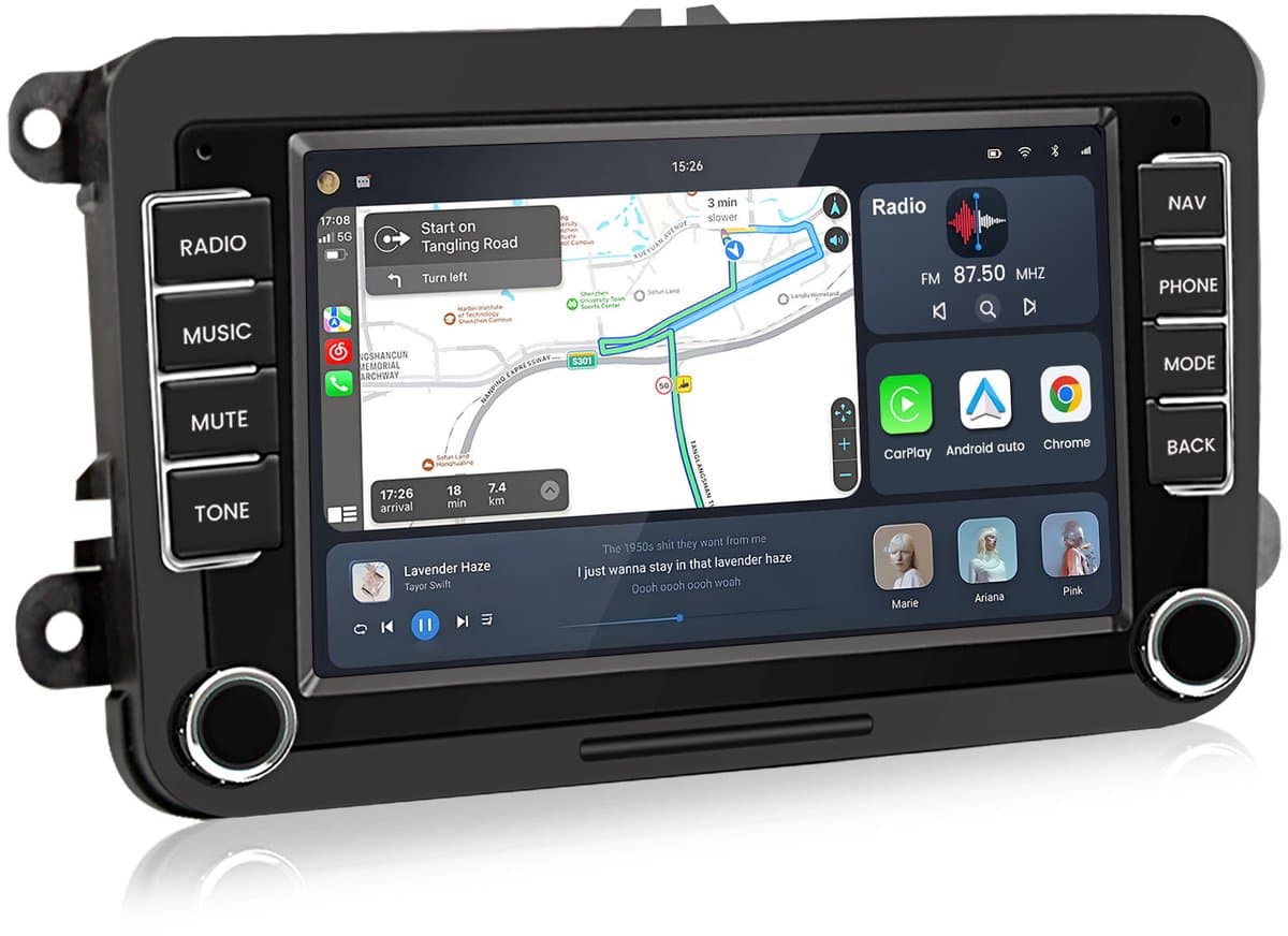 Junsun Android 15 Autoradio - Geschikt Voor Volkswagen Golf 5 6 Polo T5 Passat EOS Touran Tiguan Skoda Jetta - Draadloos Carplay & Andriofd Auto, 7 Inch HD TouchScreen - Bluetooth- GPS-navigatiesysteem - WIFI & FM & RDS & DSP & SWC, 64GB, Plug & Play