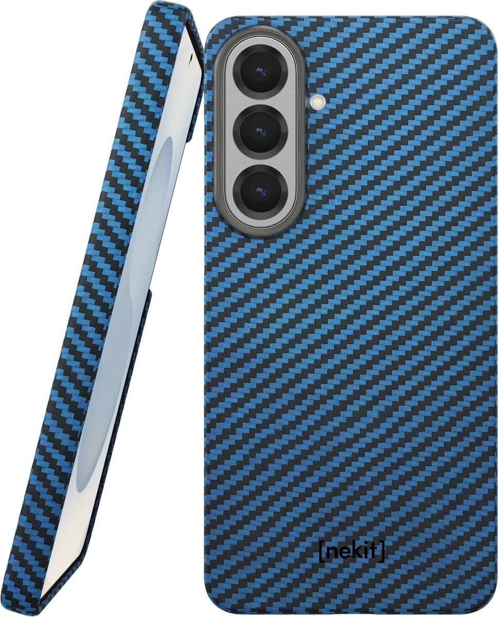 NEKIT Fiber Hoesje Geschikt voor Samsung Galaxy S26 Plus - Compatibel met MagSafe en Qi2 - High-Tech Kevlar - Back Cover Ultra Dun - Blauw