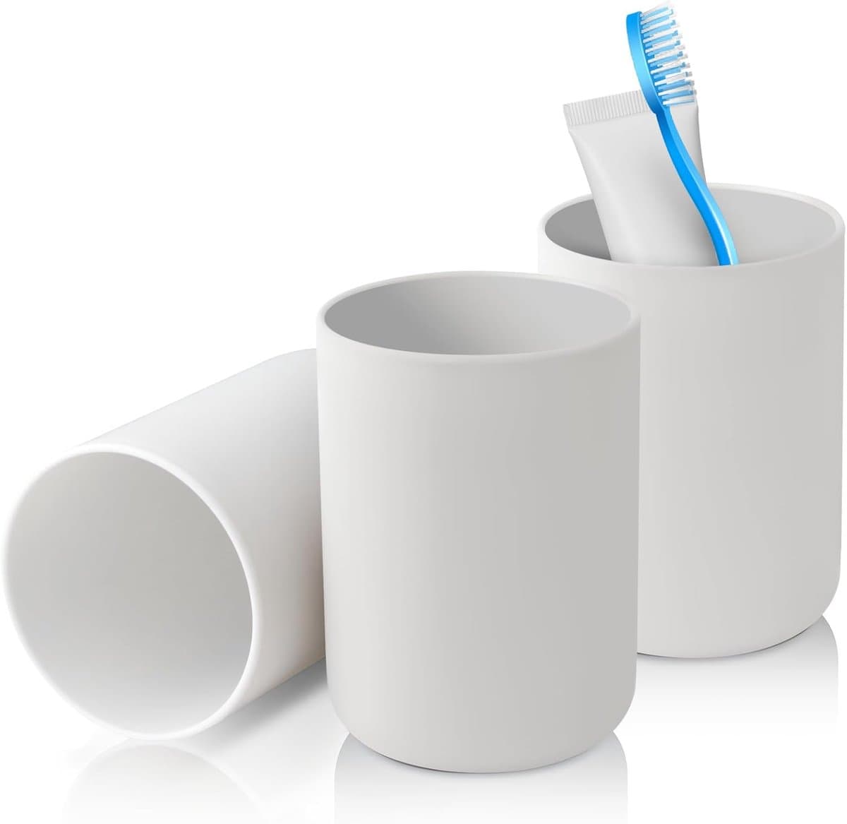 Tandenborstelbekers set van 3, kunststof, onbreekbaar, wit