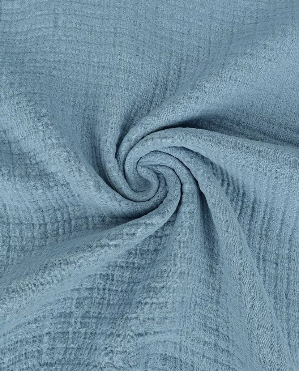 Hydrofiele Stof 6-laags - JeansHydrofiel Stof 6-Laags Uni – Jeans Blauw – Extra Breed 170 cm – 245 g/m² – 100% Katoen – Per Meter