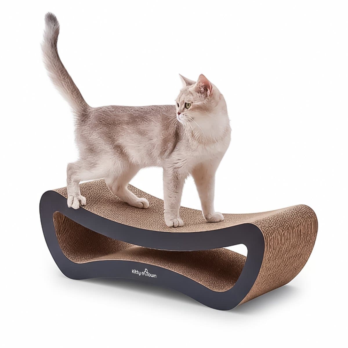 Kitty Town Leo Medium – Krabkarton Sofa Krabplank Kat - Zwart - Krabmeubel - Krabplank - Krabmat - Krabpaal karton - 59x20x24cm