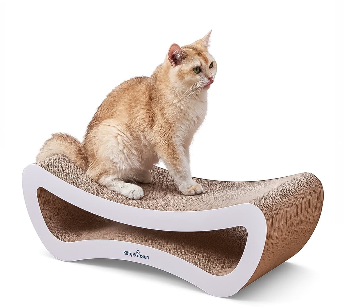 Kitty Town Leo Medium - Krabkarton Sofa Wit - Krabmeubel - Krabplank - Krabmat - Krabpaal karton - 59x20x24cm